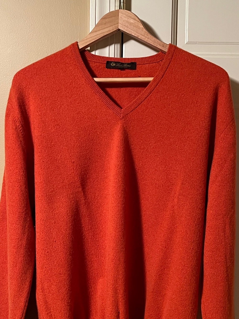 Loro Piana Men's V-Neck Cashmere Sweater in Bright Orange-Red